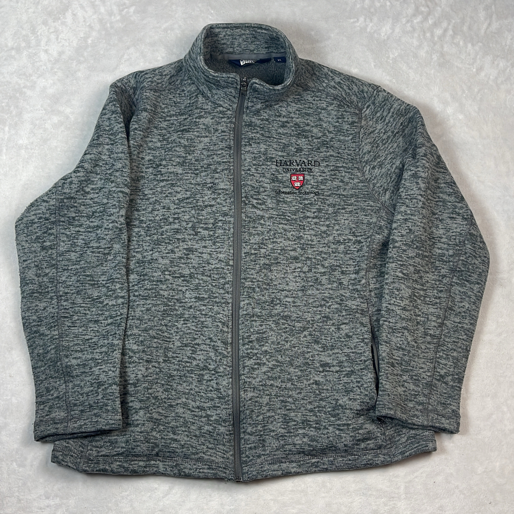 Harvard University IT Men's Full Zip Fleece Jacket Grey Size XL Lands' End